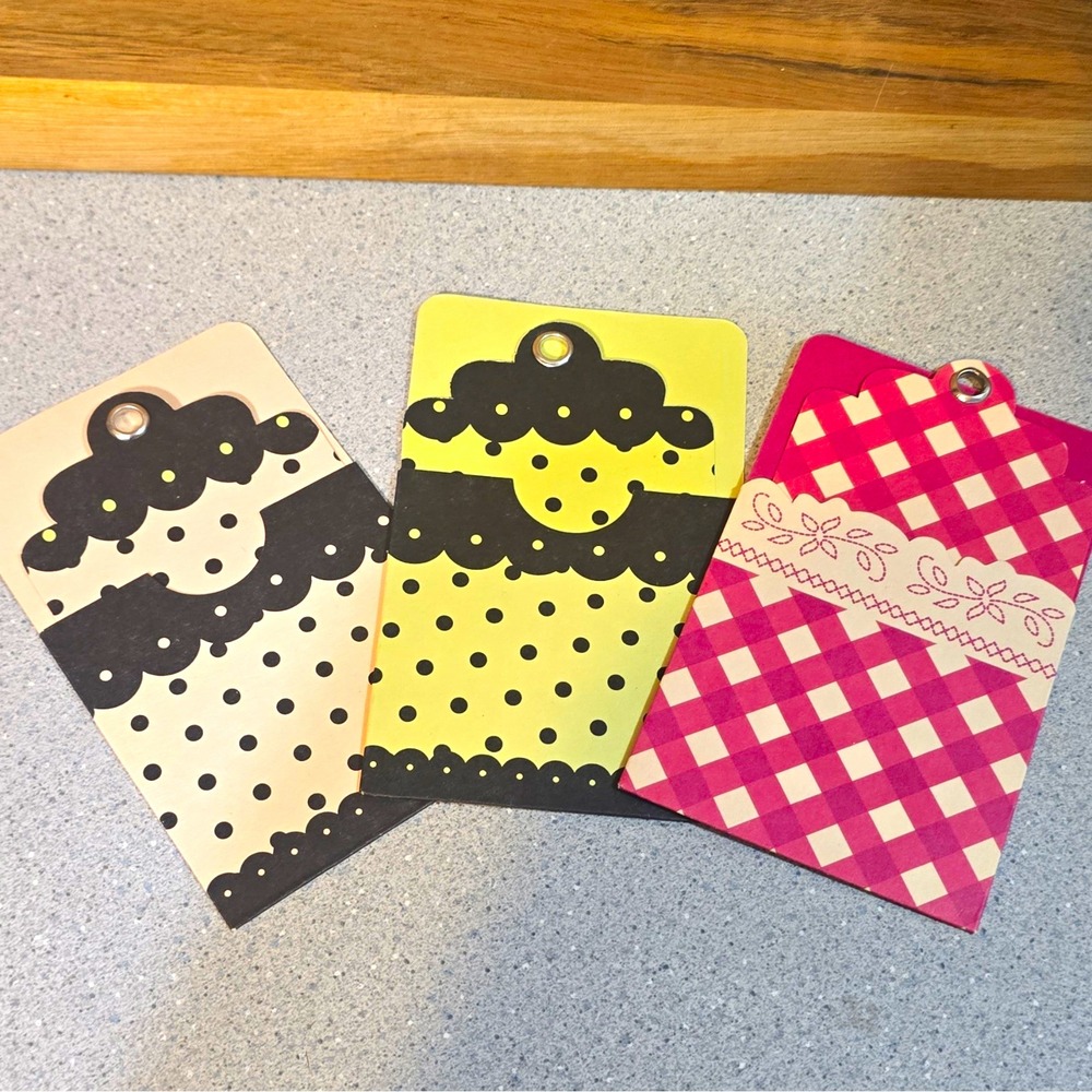 Handcrafted Paper Gift Tags w/ Matching Pocket Envelopes, Polka Dot & Gingham, 3